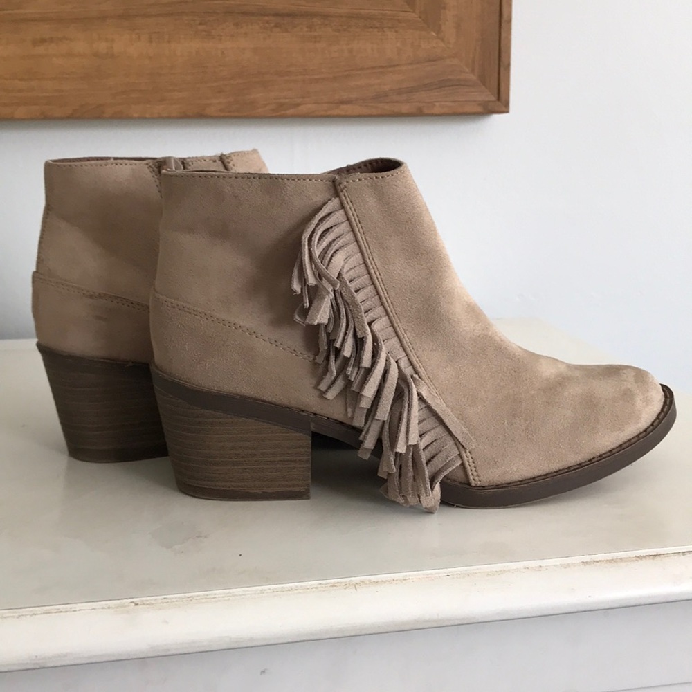 Tan Suede Ankle Booties with Chunky Low Heel